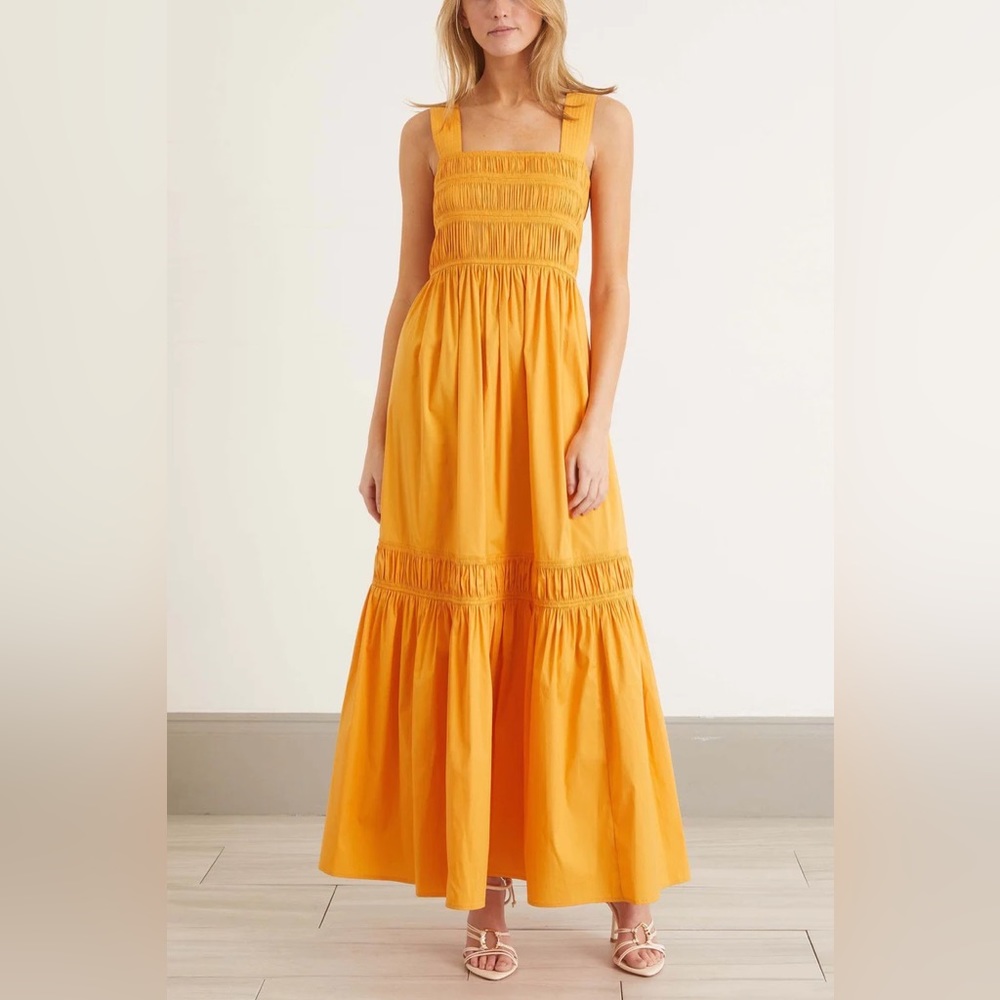 Lee Mathews Elise Apron Dress in Marigold